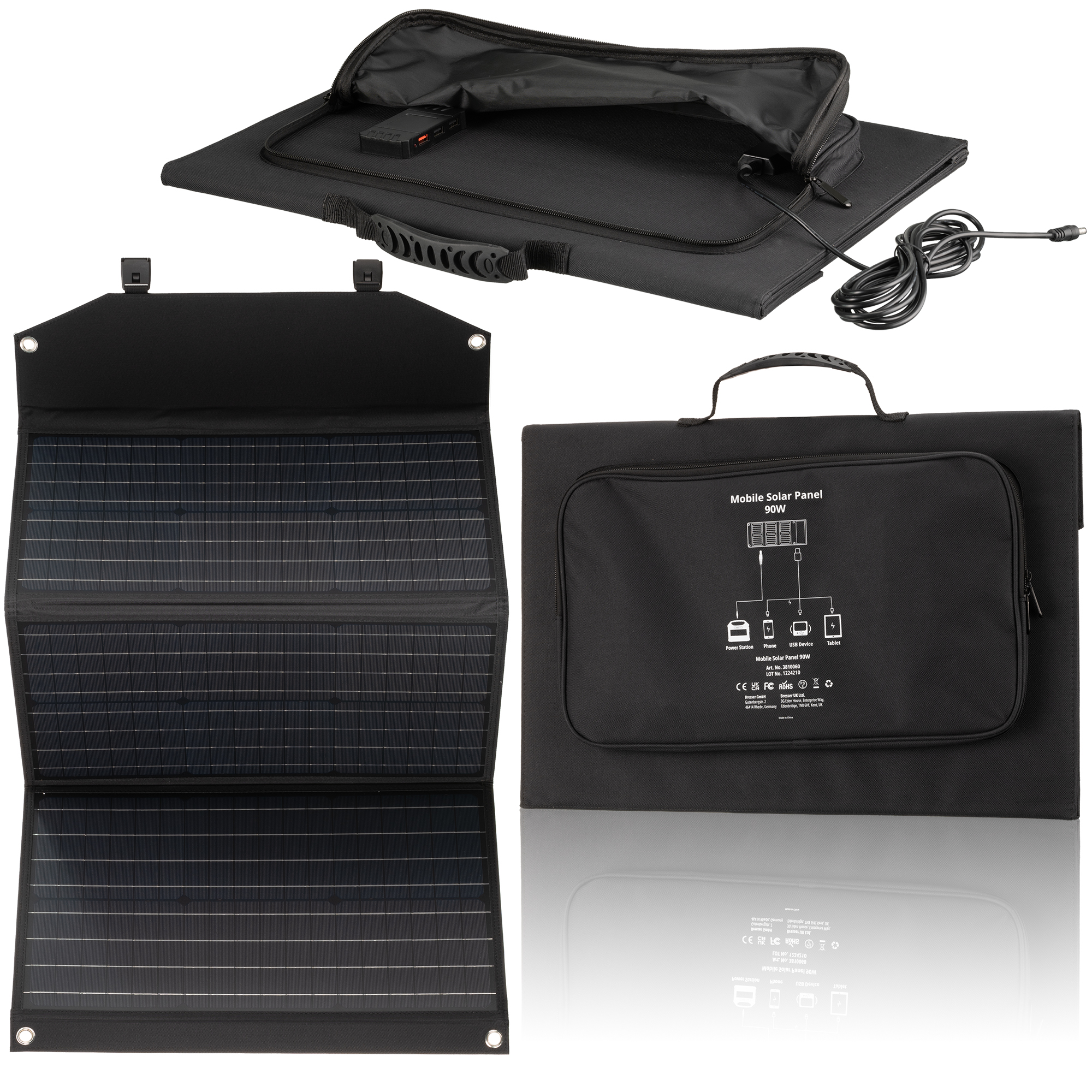 Caricabatterie solare portatile BRESSER 90 watt con alimentazione USB e CC