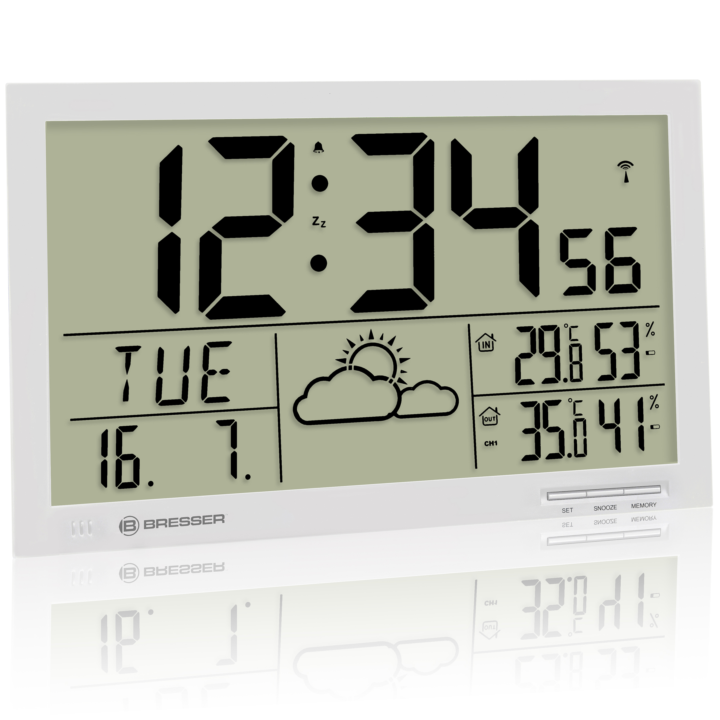 BRESSER MyTime Jumbo orologio da parete con funzioni meteo LCD