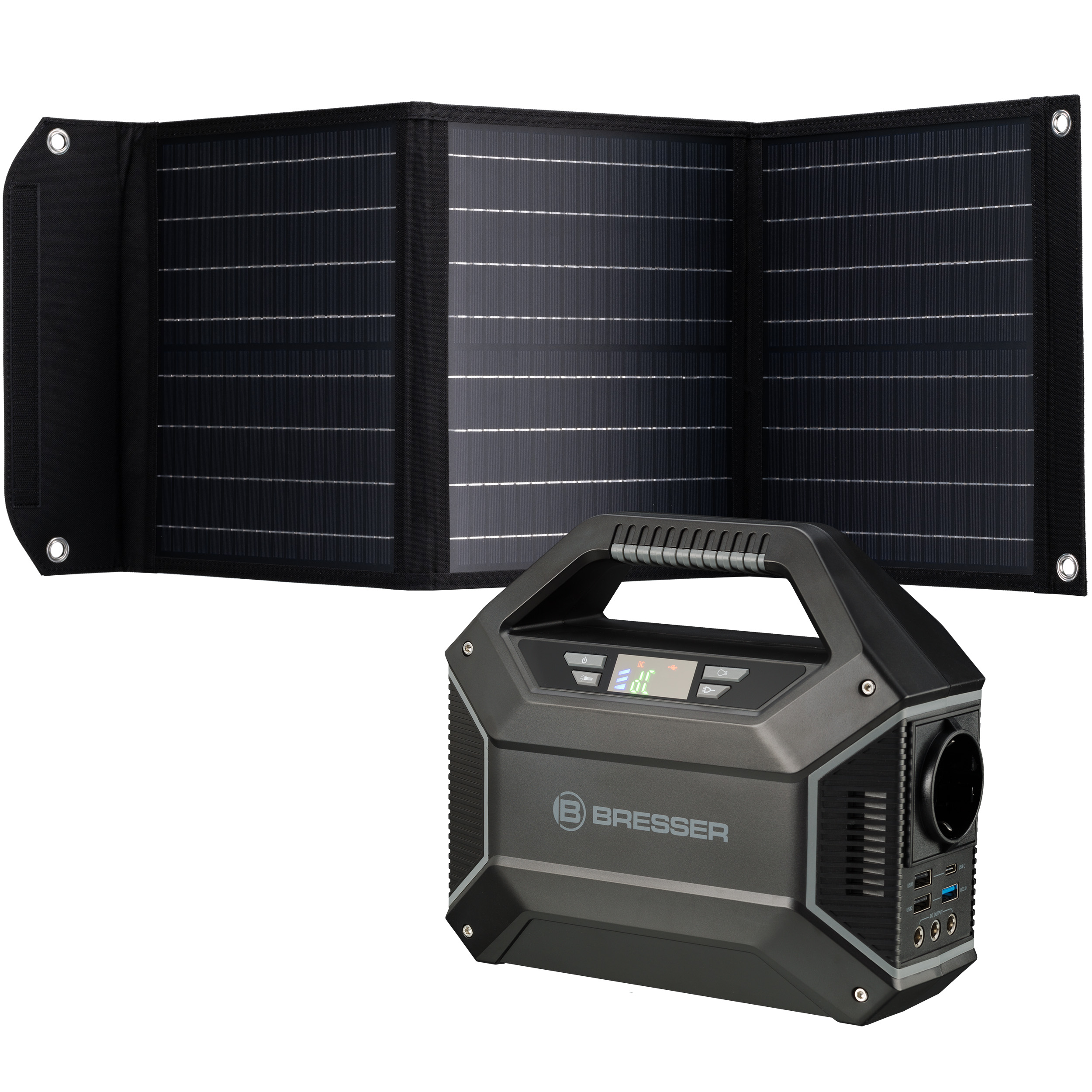 BRESSER Set accumulatore portatile 100 W + caricabatterie solare portatile 40 W