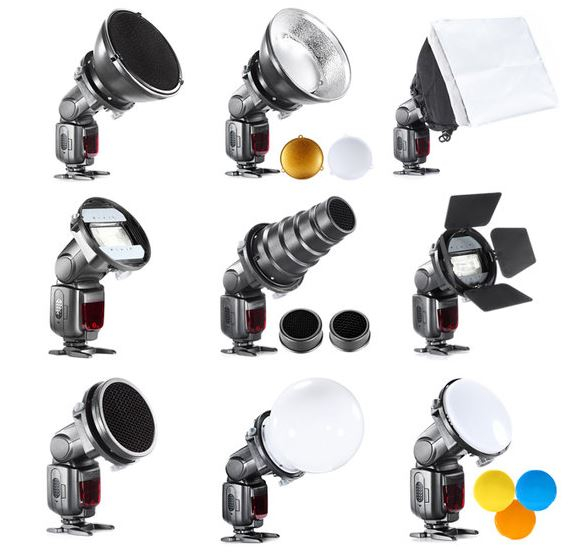 Set modificatori di luce BRESSER BR-SET7 con 7 elementi per flash da fotocamera